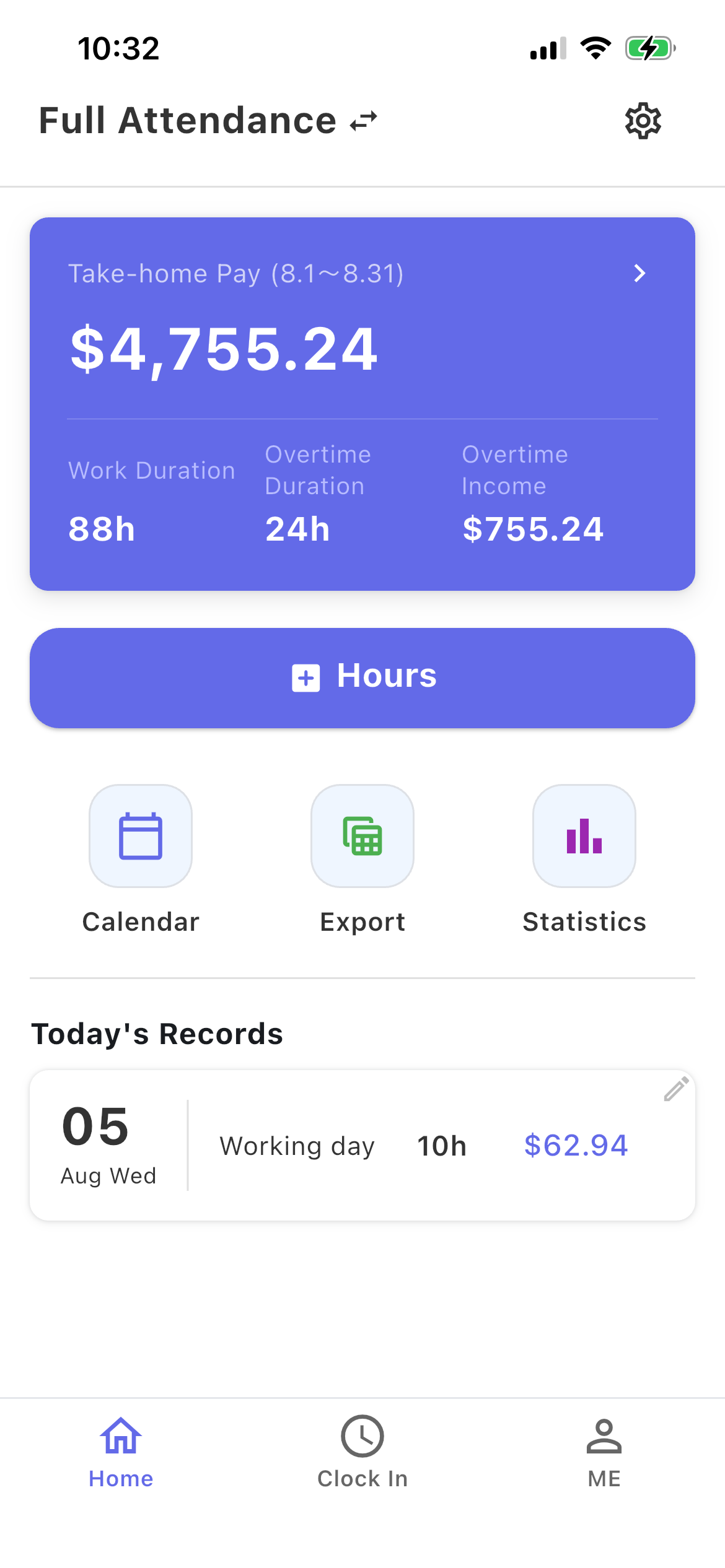 EasySalary home: take-home pay and overtime summary