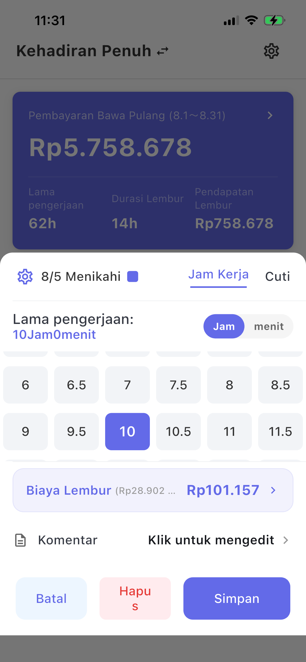 Catat jam kerja dan hitung upah lembur
