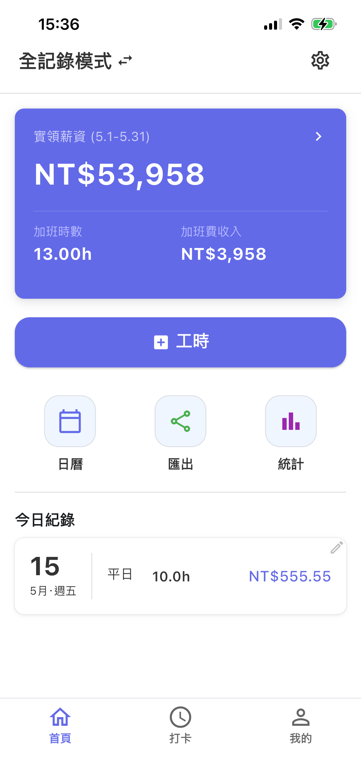 EasySalary 首頁實領薪資與加班費總覽